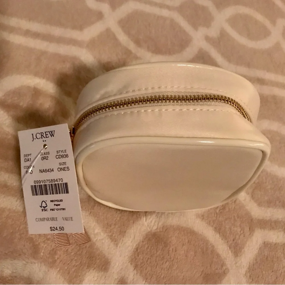 J. Crew Cream Cosmetic Bag with Smooth Texture and Zipper Closure - Picture 1 of 3